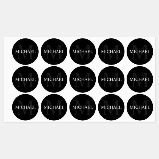 Zwart-gepersonaliseerde monogram- en naamlabels labels (Vel)