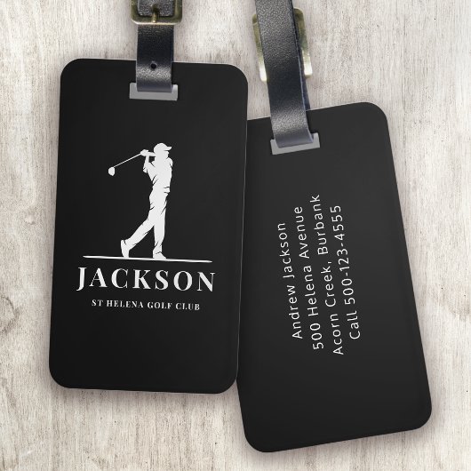 Zwart gepersonaliseerde Monogram Golfer Bagagelabel