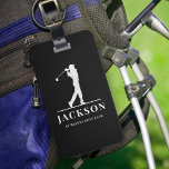 Zwart gepersonaliseerde Monogram Golfer Bagagelabel<br><div class="desc">Dit ontwerp heeft een golfer die een club zwaait en heeft twee tekstvelden die u kunt gebruiken om het te personaliseren - misschien met een naam en een golfteam of -club.</div>
