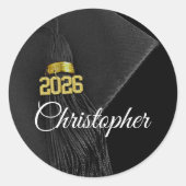 Zwart Gepersonaliseerde Naam Klasse van 2025 Afstu Ronde Sticker (Voorkant)