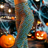 Zwart geruit kersenpompoenpatroon leggings