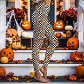 Zwart geruit kersenpompoenpatroon leggings