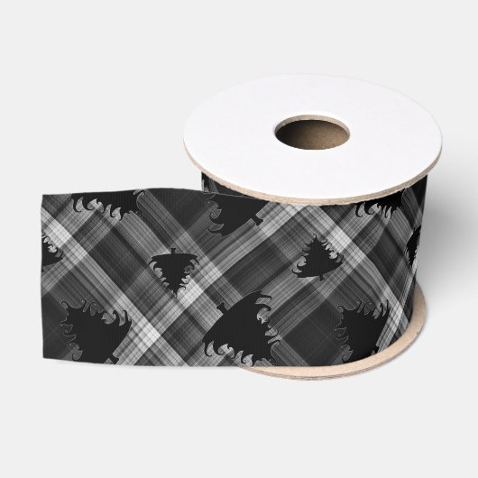 Zwart geruit kerstbomen patroon grosgrain lint (Spoel)