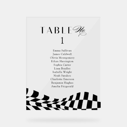 Zwart geruit patroon Wedding Zitplan Kaart Acryl Bord (Voorkant)