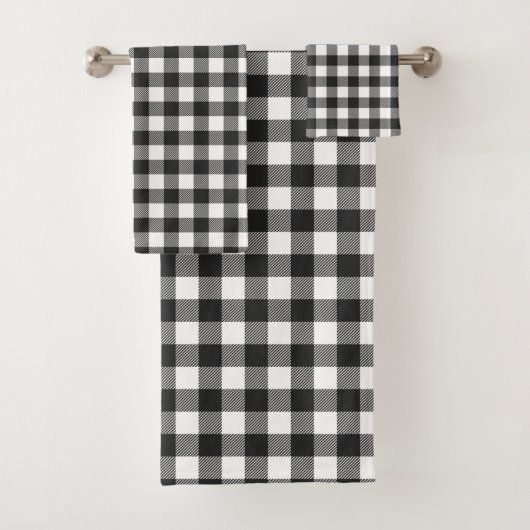 Zwart geruite Buffel Check Pattern Bad Handdoek (Insitu)