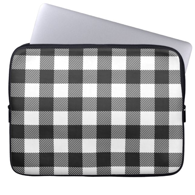 Zwart geruite Buffel Check Pattern Laptop Sleeve (Voorkant)