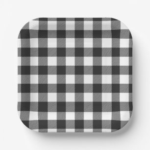 Zwart geruite Buffel Check Pattern Papieren Bordje