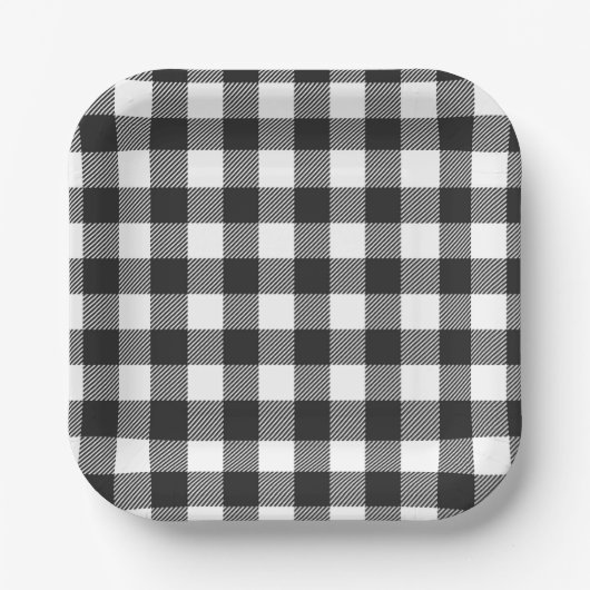 Zwart geruite Buffel Check Pattern Papieren Bordje (Voorkant)