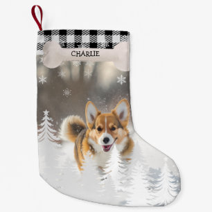 Zwart geruite kerst pijnbomen bot hond foto kleine kerstsok