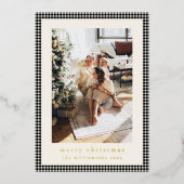  zwart geruite twee verticale foto's kerst folie feestdagenkaart (Voorkant)