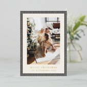  zwart geruite twee verticale foto's kerst folie feestdagenkaart (Staand Voorkant)