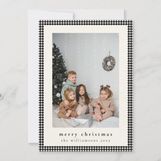  zwart geruite verticale foto kerst feestdagenkaart (Voorkant)