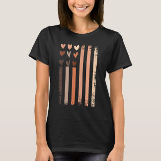Zwart Geschiedenis Maand USA Vlag Huid Tone Hearts T-shirt