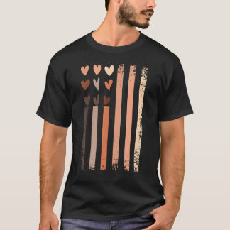 Zwart Geschiedenis Maand USA Vlag Huid Tone Hearts T-shirt