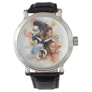 Zwart Geschiedenis Maand Waterverf Afro Melanine Horloge
