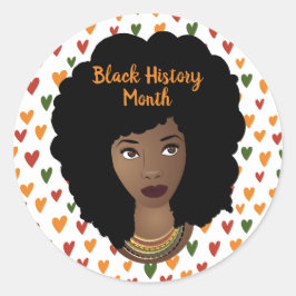 Zwart Geschiedenis Maand, Zwarte Vrouw, Harten Ronde Sticker