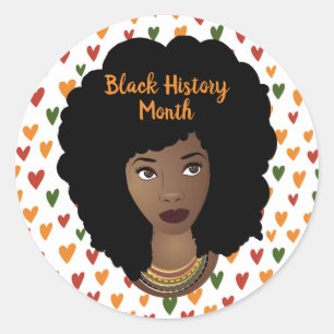 Zwart Geschiedenis Maand, Zwarte Vrouw, Harten Ronde Sticker