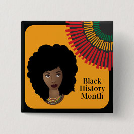 Zwart Geschiedenis Maand, Zwarte Vrouw, Stralen va Vierkante Button 5,1 Cm