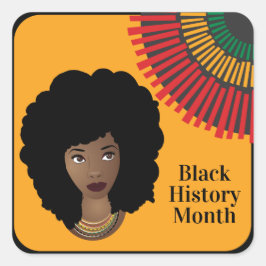 Zwart Geschiedenis Maand, Zwarte Vrouw, Stralen va Vierkante Sticker