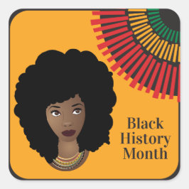 Zwart Geschiedenis Maand, Zwarte Vrouw, Stralen va Vierkante Sticker