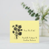 Zwart geschilderde bloemen op Bleek geel Save The Aankondigingskaart (Staand voorkant)