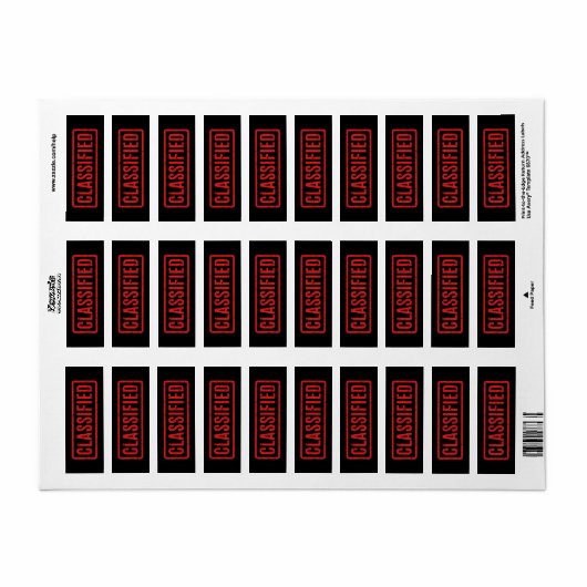 Zwart gestempeld Classified Label (Full Sheet)