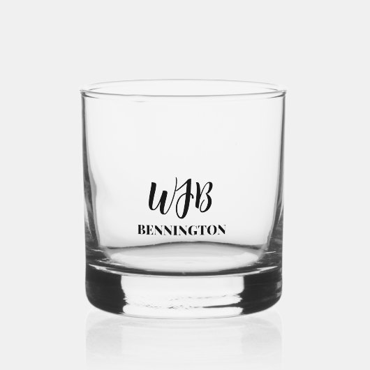 Zwart gestileerd monogram en naam whisky glas (Voorkant)
