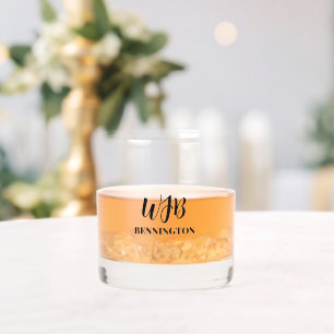 Zwart gestileerd monogram en naam whisky glas