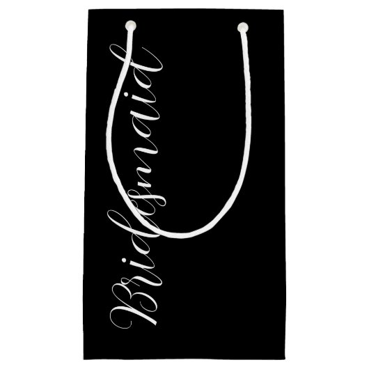 Zwart gestileerd script bruiloft bruidsmeisje klein cadeauzakje (Voorkant)