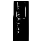 Zwart gestileerd script Maid of Honor Wijn Cadeautas (Voorkant)