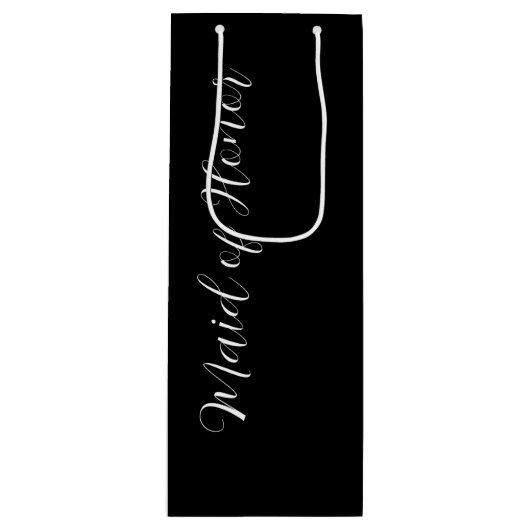 Zwart gestileerd script Maid of Honor Wijn Cadeautas (Voorkant)