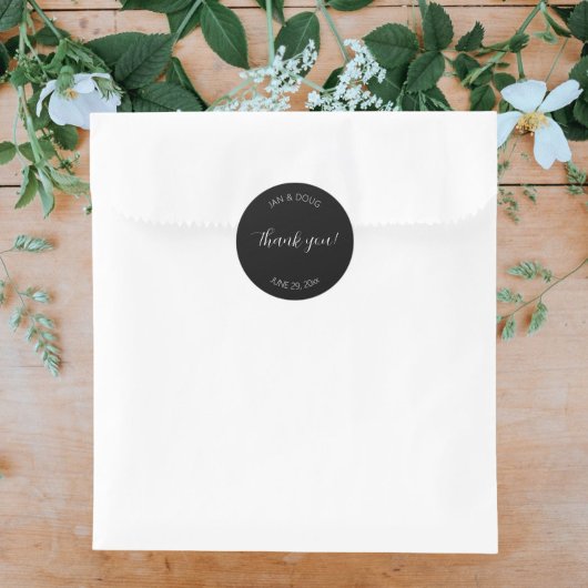 Zwart gestileerde bruiloft dank u ronde sticker