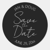 Zwart gestileerde bruiloft Save the Date Ronde Sticker (Voorkant)