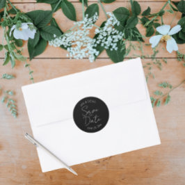 Zwart gestileerde bruiloft Save the Date Ronde Sticker