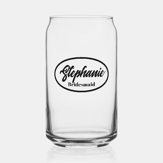 Zwart gestileerde naam bruiloft bruidsmeisje glas (Voorkant)