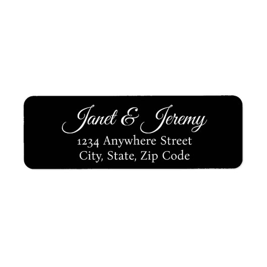 Zwart gestileerde naam bruiloft retour adres etiket (Voorkant)