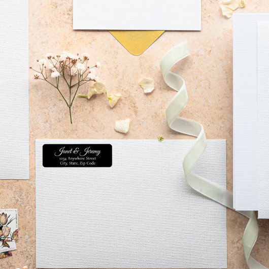 Zwart gestileerde naam bruiloft retour adres etiket