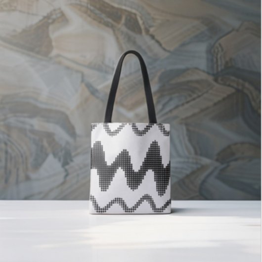 Zwart gestippelde Zigzag golven op wit Tote Bag