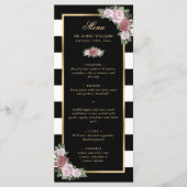 Zwart Gestreept Goud Blush Roze Bloemen Bruiloft M Menu (Voorkant)