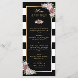 Zwart Gestreept Goud Blush Roze Bloemen Bruiloft M Menu