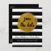 Zwart Gestreept & Goudfolie Sla het datum Briefkaa Aankondigingskaart (Voorkant / Achterkant)