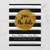 Zwart Gestreept & Goudfolie Sla het datum Briefkaa Aankondigingskaart (Voorkant)