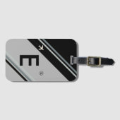 Zwart gestreept monogram gepersonaliseerd bagagelabel (Voorkant (horizontaal))
