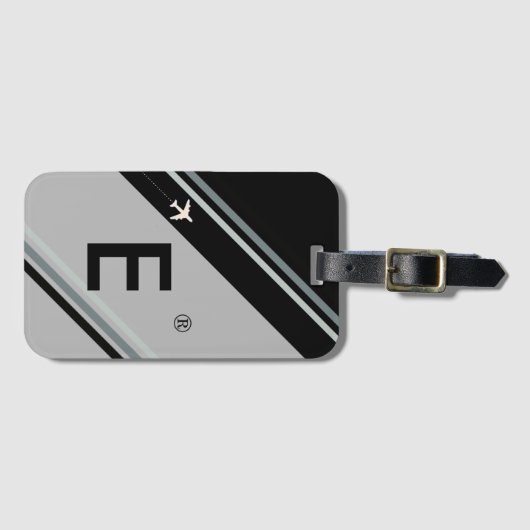 Zwart gestreept monogram gepersonaliseerd bagagelabel (Voorkant (horizontaal))