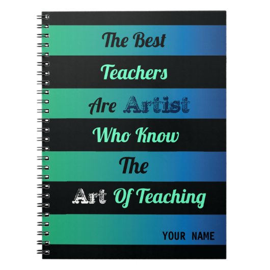 Zwart gestreept op blauwgroen groen blauw achtergr notitieboek (Voorkant)