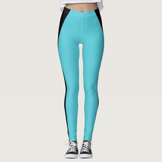 Zwart gestreept op turquoise Leggings (Voorkant)