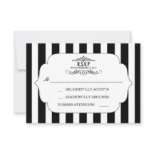Zwart Gestreepte Chic Wedding RSVP Kaarten