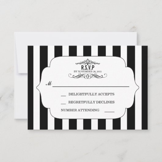 Zwart Gestreepte Chic Wedding RSVP Kaarten Kaartje (Voorkant)