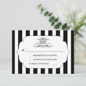 Zwart Gestreepte Chic Wedding RSVP Kaarten Kaartje (Staand voorkant)