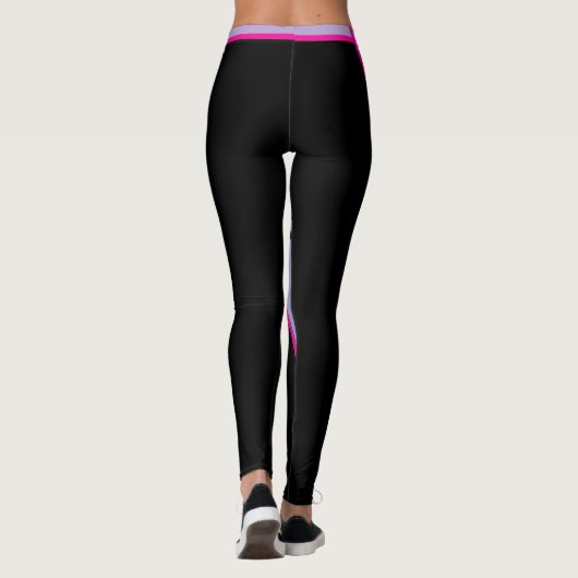 Zwart Gestreepte Lila Roze Sjabloon DIY Oefening G Leggings (Achterkant)